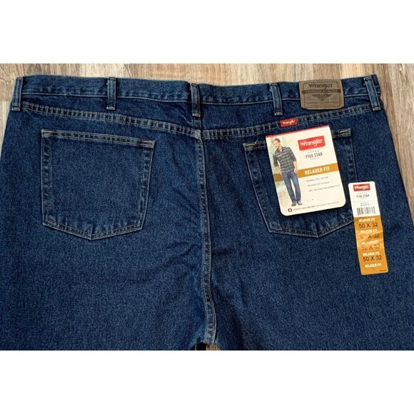 Wrangler Five Star Mens Jeans Blue Denim Relaxed Fit Dark Wash Size 50 X 32 NEW - Picture 4 of 12